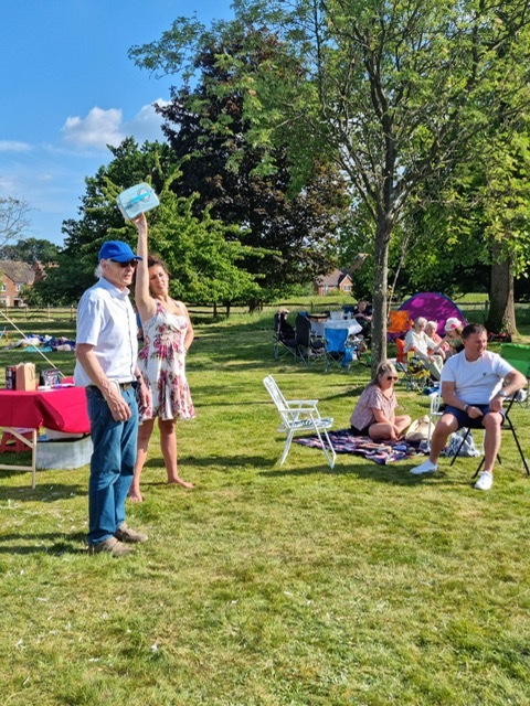 Raffle prizes being presented.